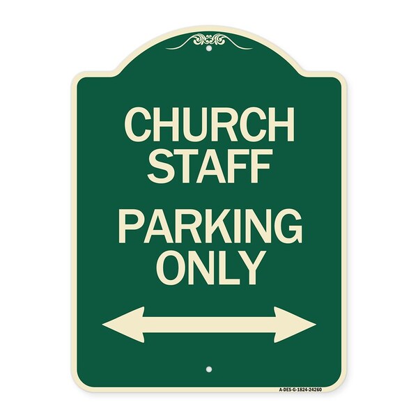 Church Staff Parking W/ Bidirectional Arrow Heavy-Gauge Aluminum Sign, 24" x 18", G-1824-24260